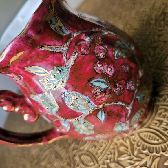 Vintage Red Gold Rose Porcelain Milk Jug 4*2 In Designed For Toyo Trading Co. - Picture 7 of 7